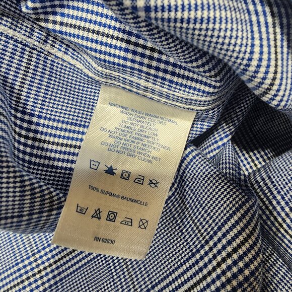 Lands End Men Blue Gingham Check Dress Shirt 14.5 32 Traditional Fit 100% Cotton - Picture 5 of 8